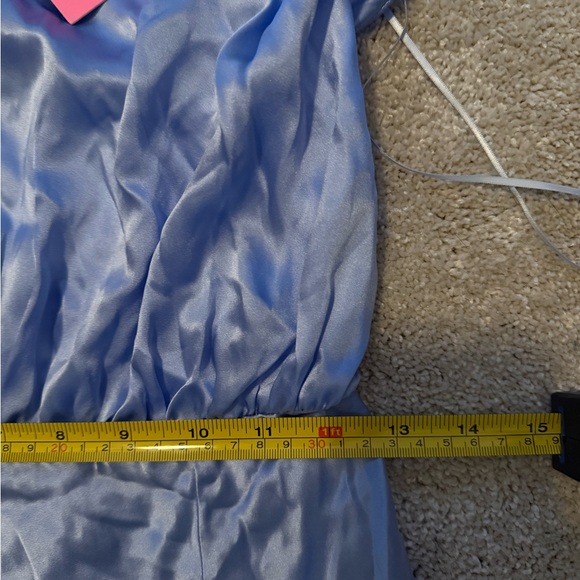 Queens Silk Halter & Slit Blue Mini Dress - Picture 8 of 8